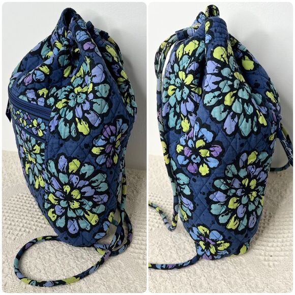 Y2K Vera Bradley Retired Pattern Indigo Pop Backsack Drawstring Backpack Blue - Picture 3 of 7